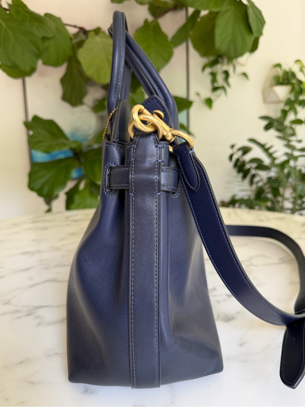 Coach Soft Empire Carryall Bag 40 Burnished Navy Blue XL Crossbody Satchel CW616 - Picture 7 of 16